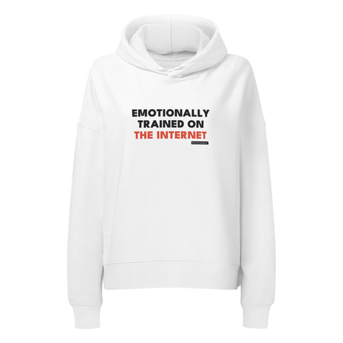 emotionally trained on the internet tee, shown flat so the design reads